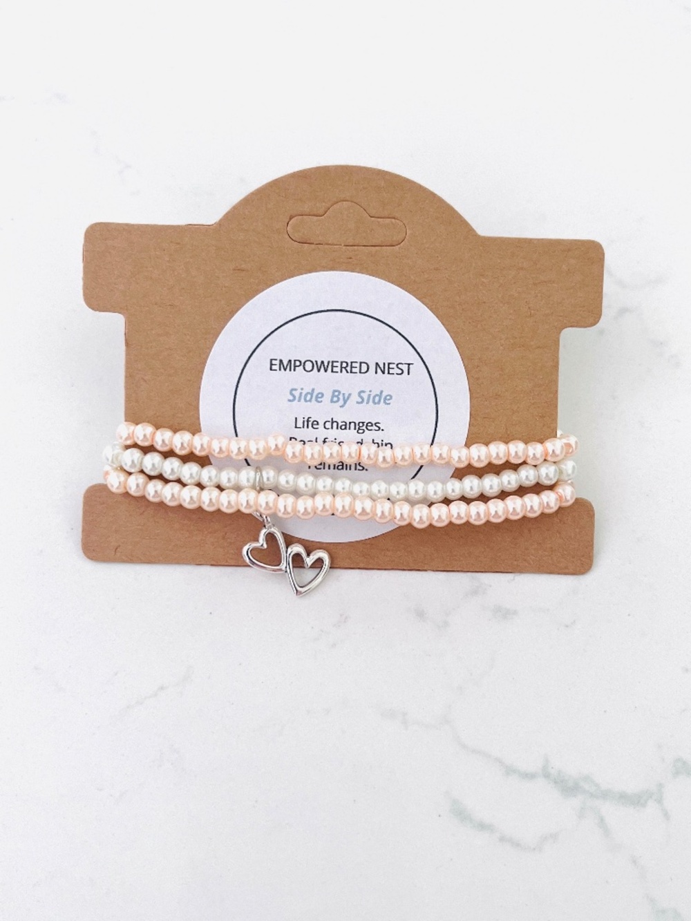 Side By Side Bracelet Set | Pearl Bead Double Heart | Friendship & Loyalty